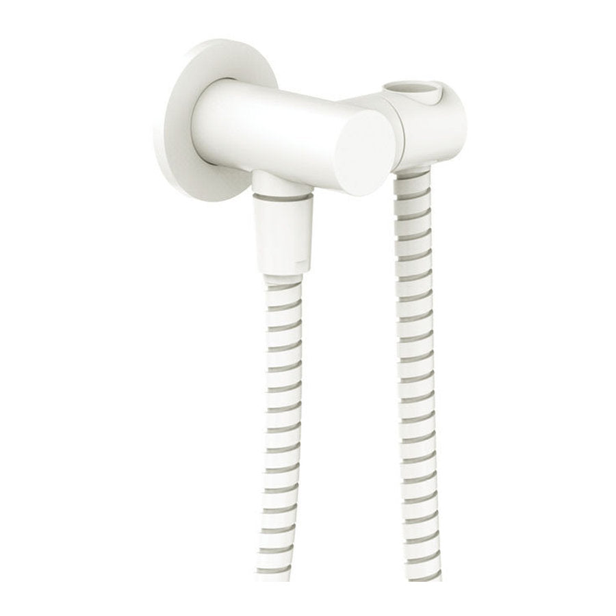 Fienza Universal Hand Shower Bracket & Hose, Round Plate, Matte White