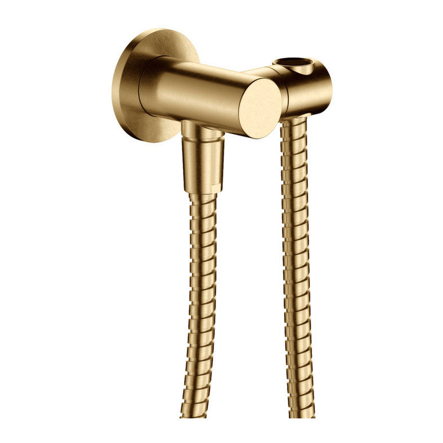 Fienza Universal Hand Shower Bracket & Hose, Round Plate, Urban Brass