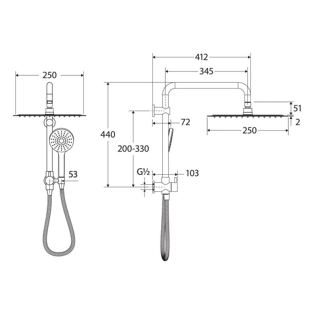 Kaya Twin Half-Rail Shower, Brushed Nickel