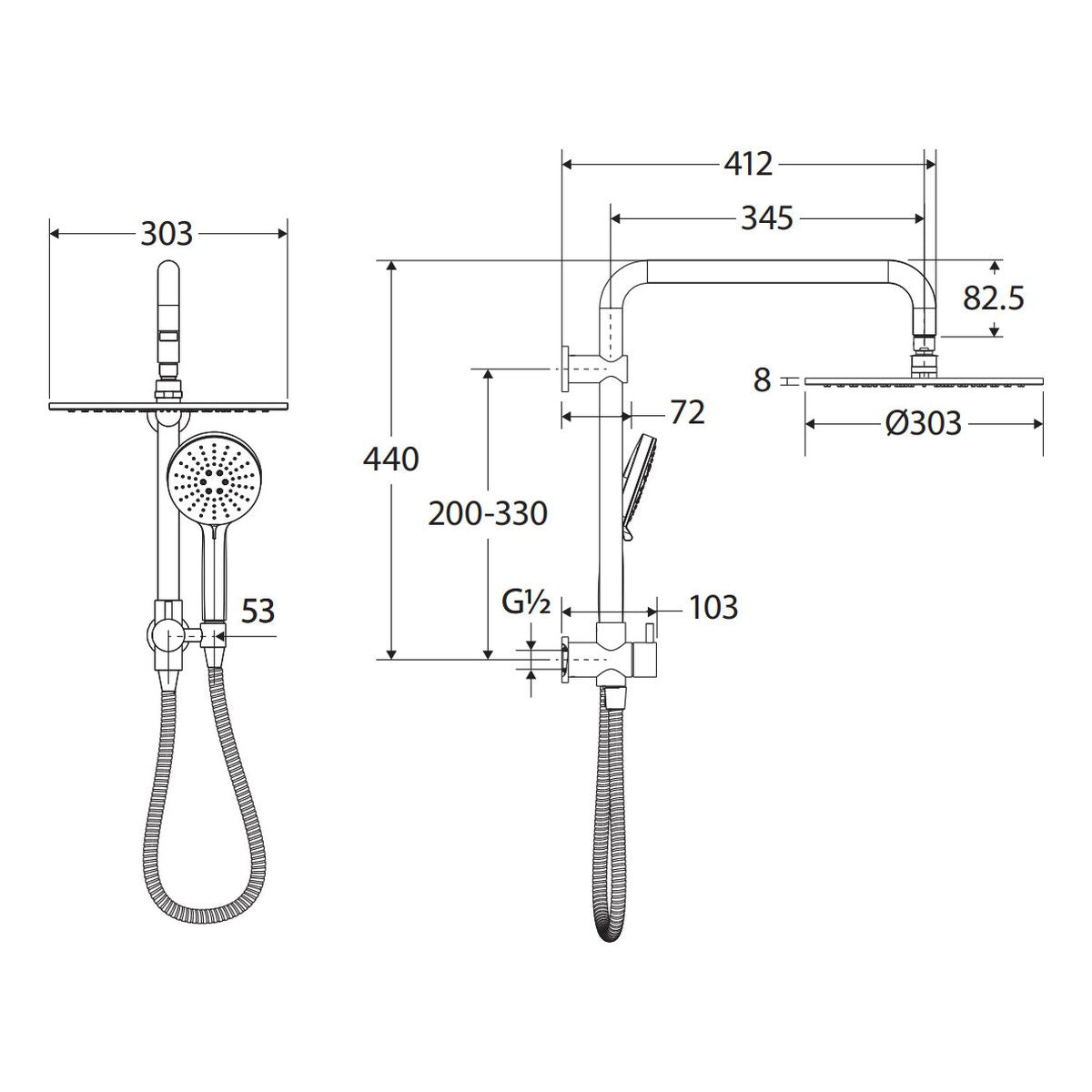 Empire Slim Twin Half-Rail Shower, Urban Brass
