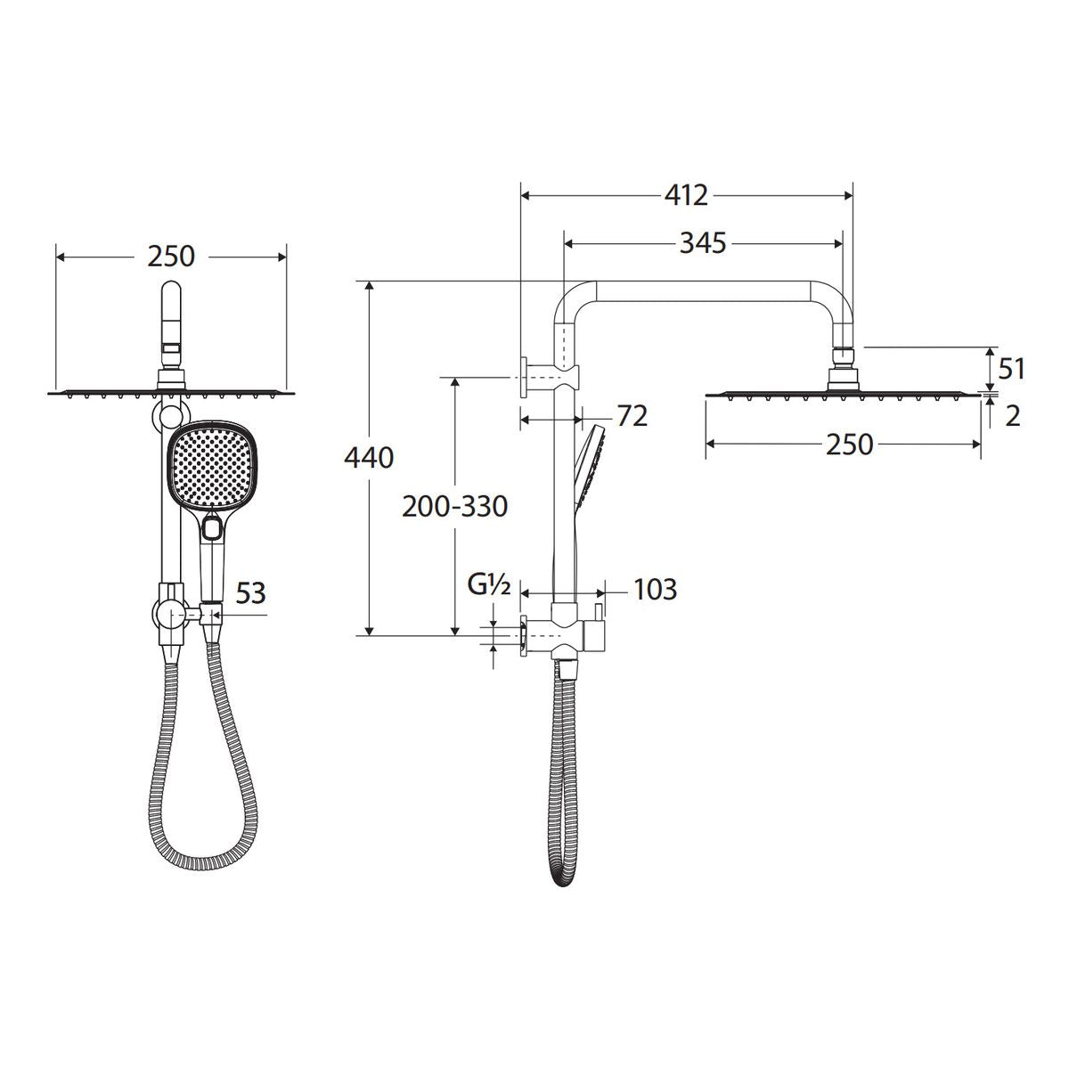 Koko Twin Half-Rail Shower, Urban Brass