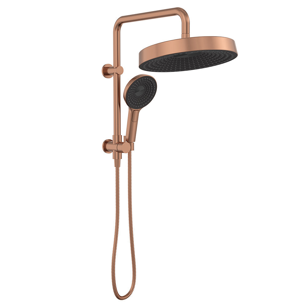 Fienza Kuro Twin Half-Rail Shower, Round Head, Brushed Copper