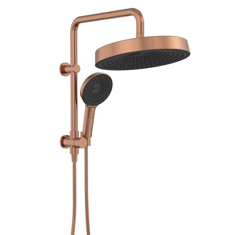 Fienza Kuro Twin Half-Rail Shower, Round Head, Brushed Copper