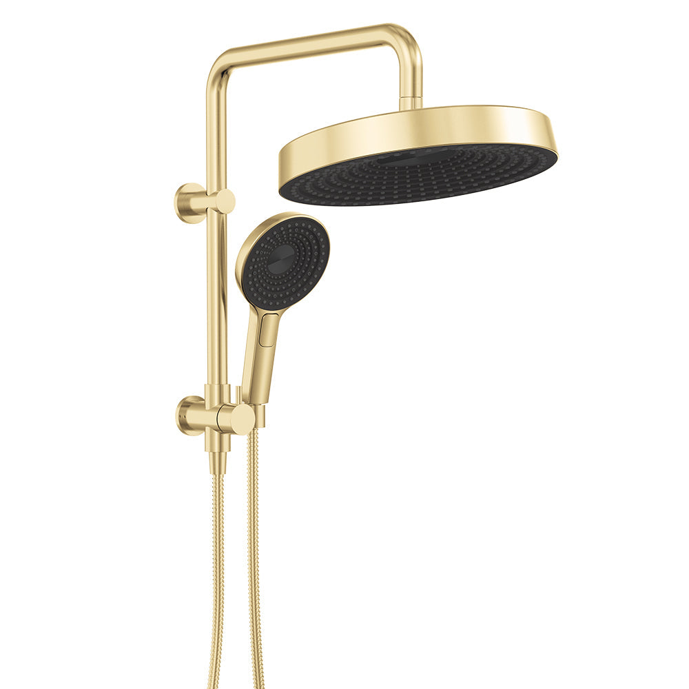 Fienza Kuro Twin Half-Rail Shower, Round Head, Urban Brass