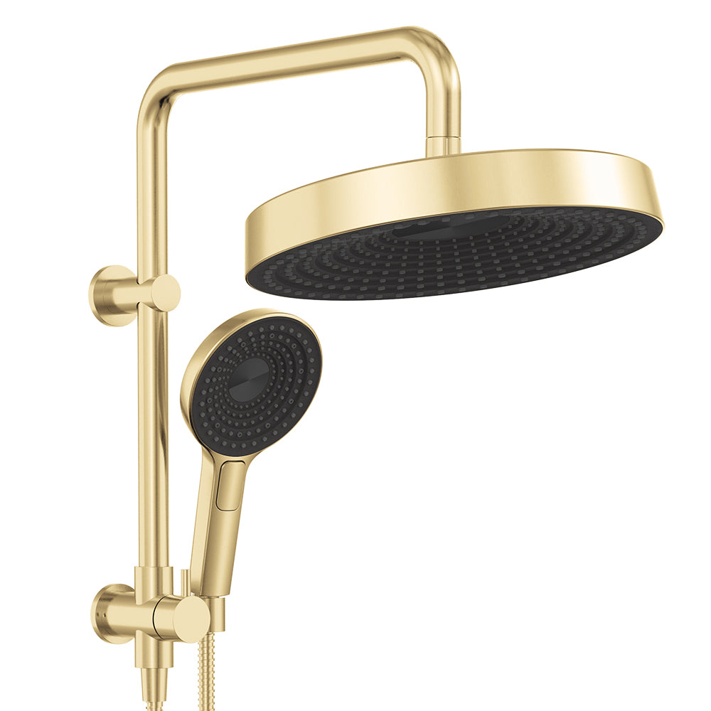 Fienza Kuro Twin Half-Rail Shower, Round Head, Urban Brass