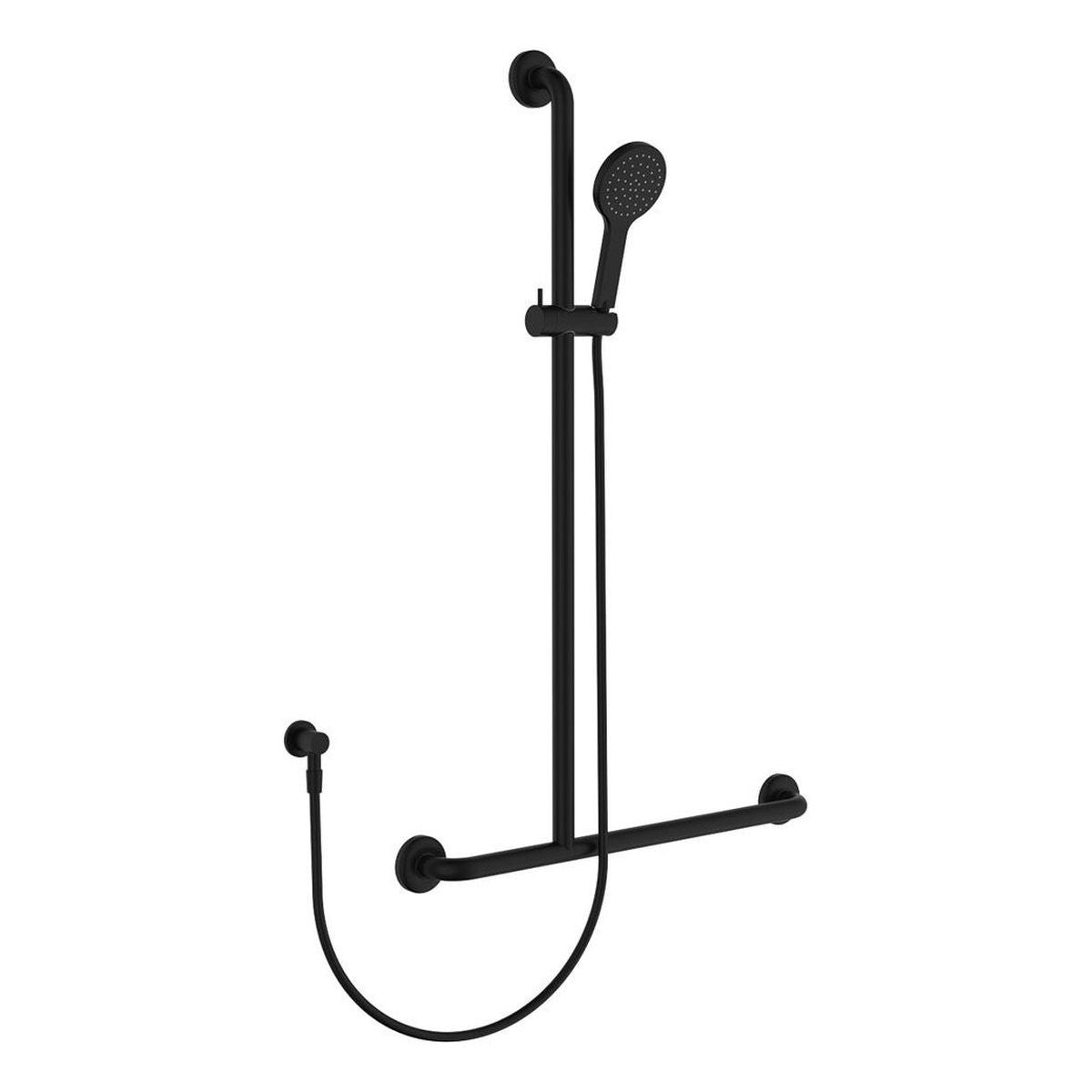 Fienza Hustle Care Matte Black Inverted T Rail Shower, Left-Hand