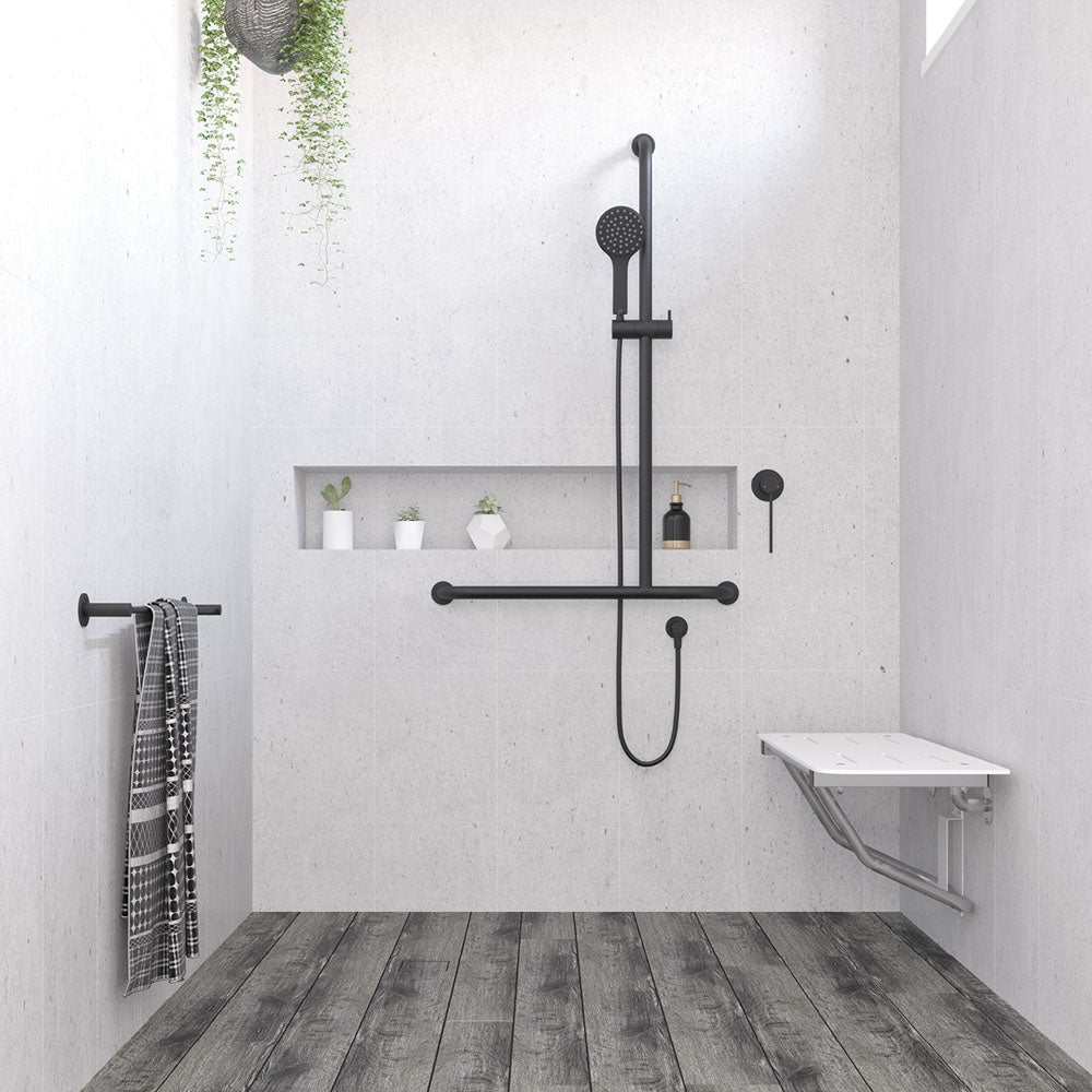 Fienza Hustle Care Matte Black Inverted T Rail Shower, Right-Hand