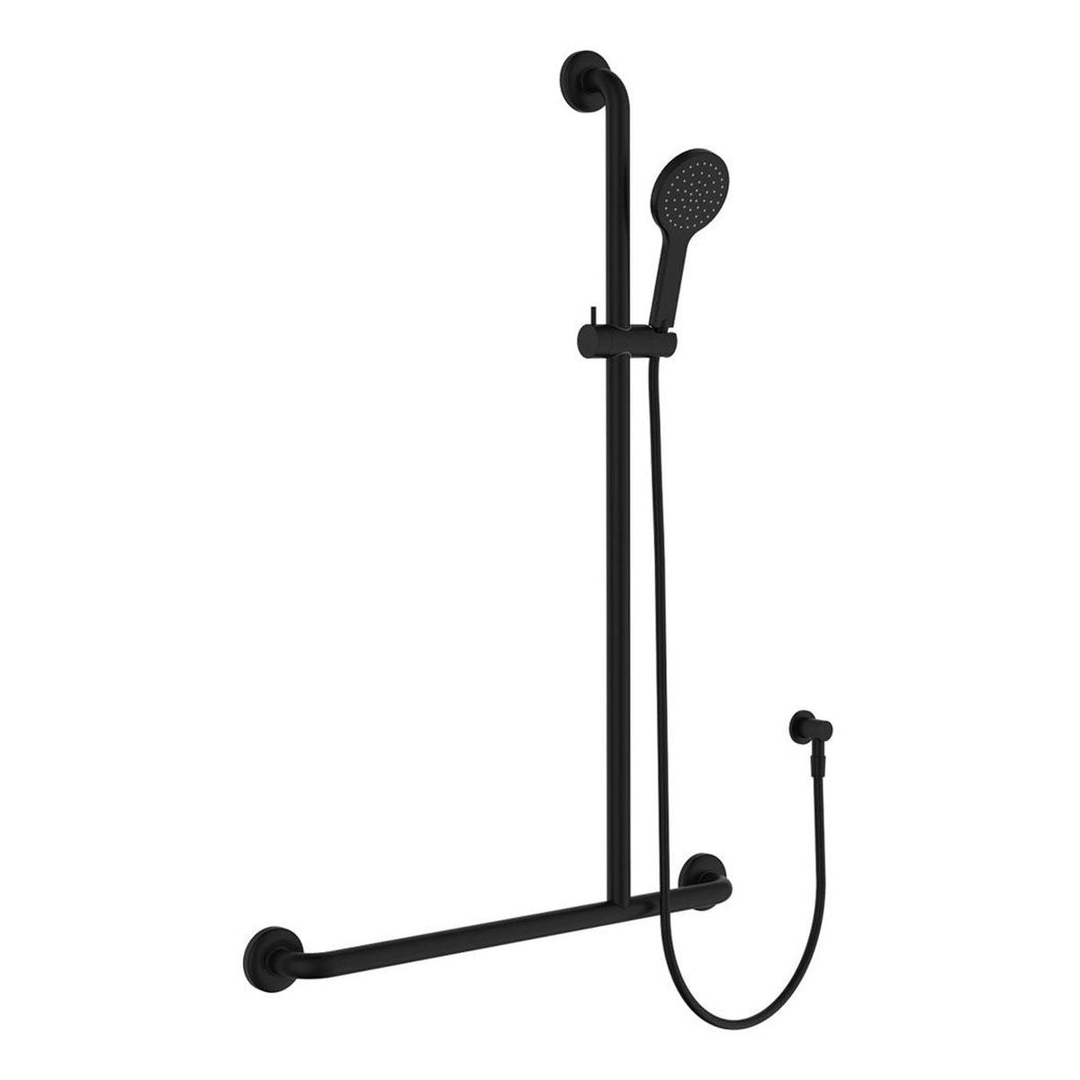 Fienza Hustle Care Matte Black Inverted T Rail Shower, Right-Hand