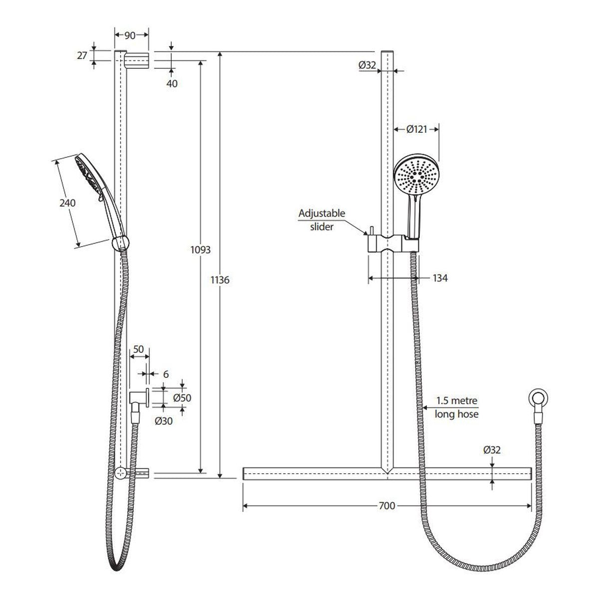 Fienza Care Inverted T Rail Shower, Brushed Copper