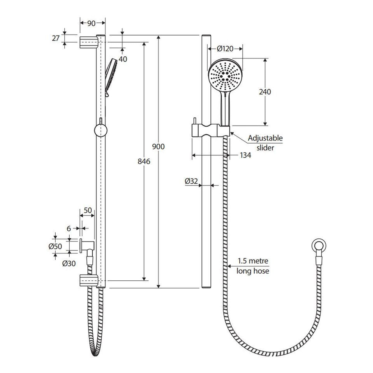 Fienza Care Rail Shower, Brushed Copper