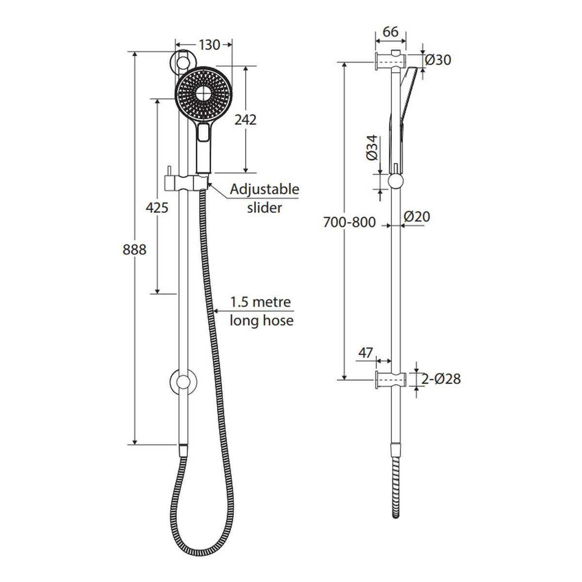 Fienza Kuro Rail Shower Round, Brushed Copper