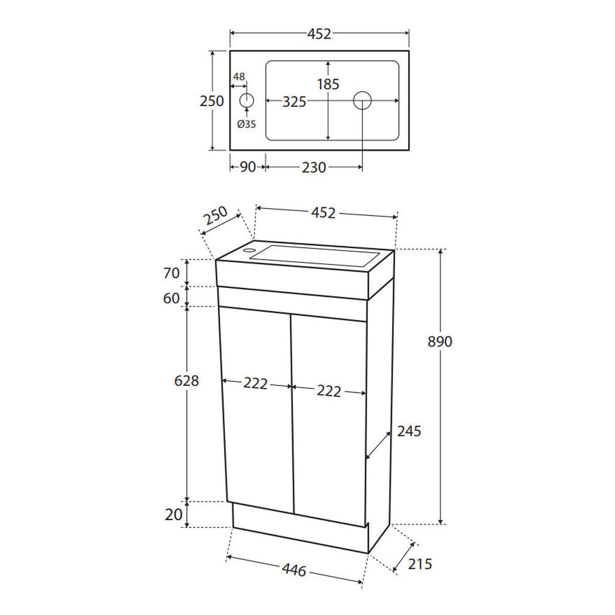 Fienza Denzel 450 Ensuite Vanity On Kickboard