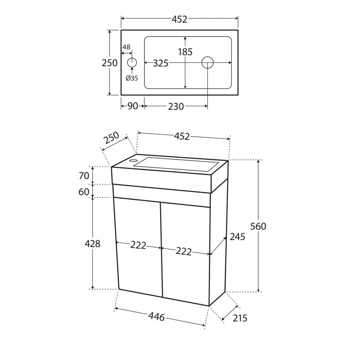 Fienza Denzel 450 Ensuite Wall-Hung Vanity