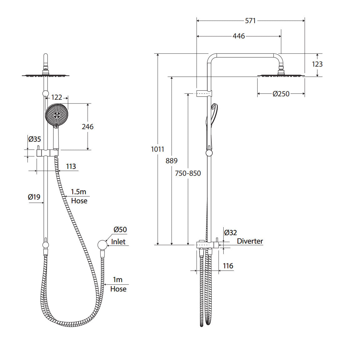 Kaya Retrofit Twin Shower, Matte Black