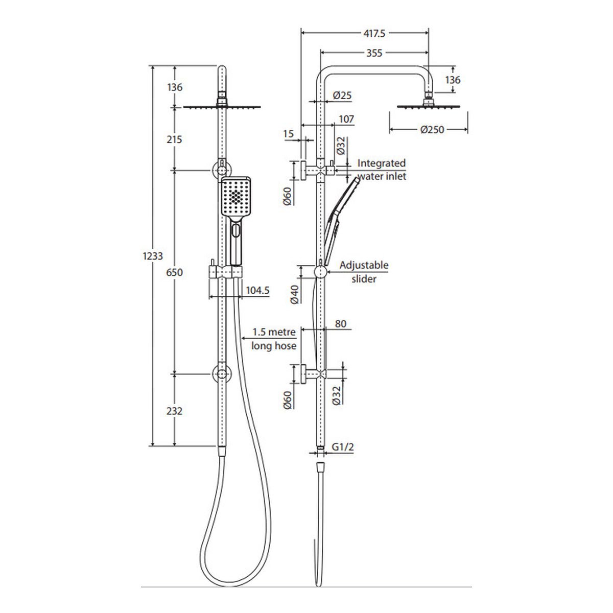 Tono Twin Shower, Urban Brass