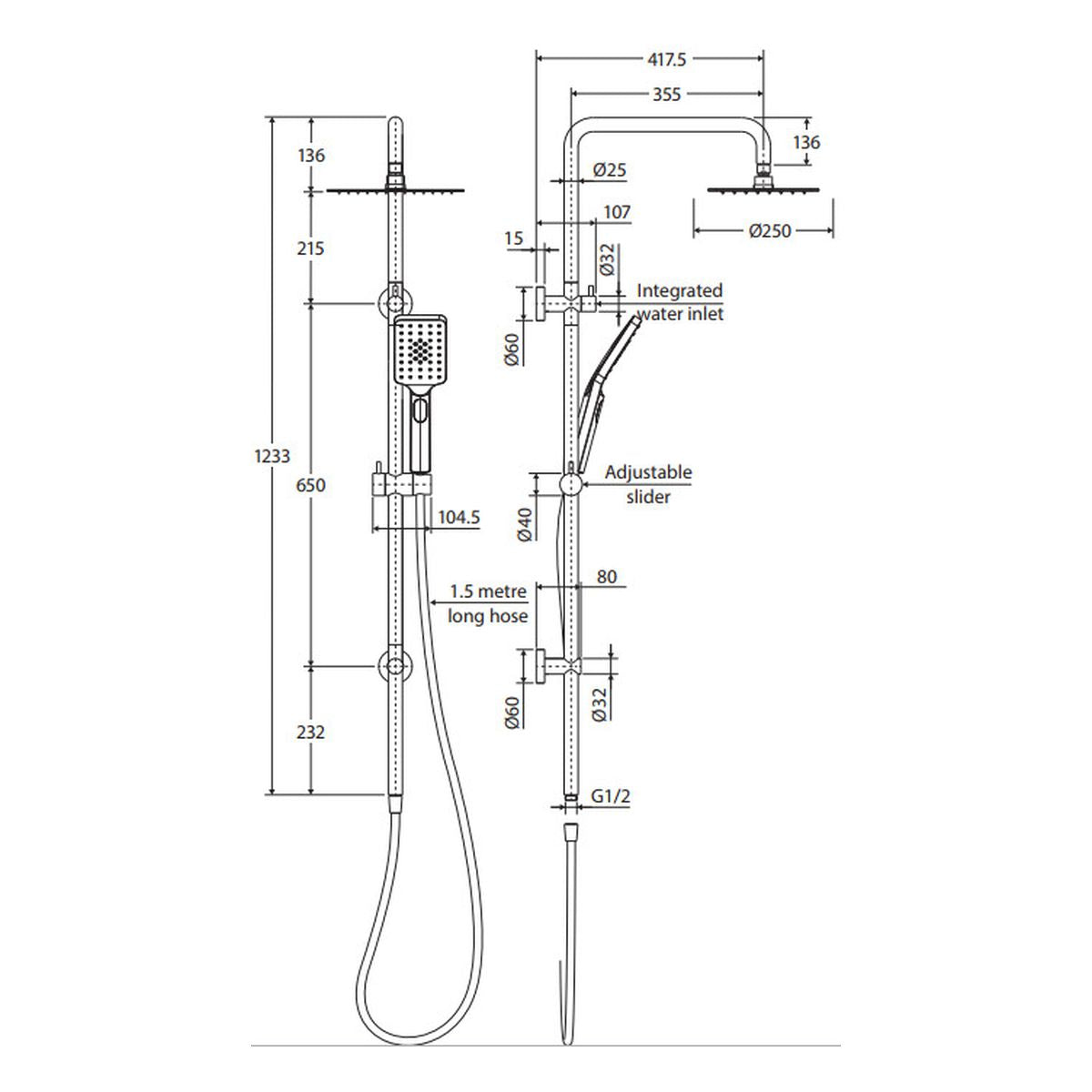 Tono Twin Shower, Brushed Nickel