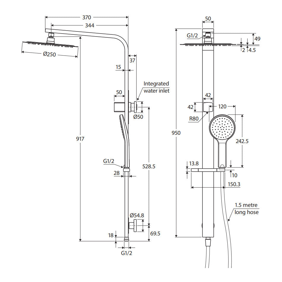 Kaya Deluxe Twin Shower, Brushed Copper