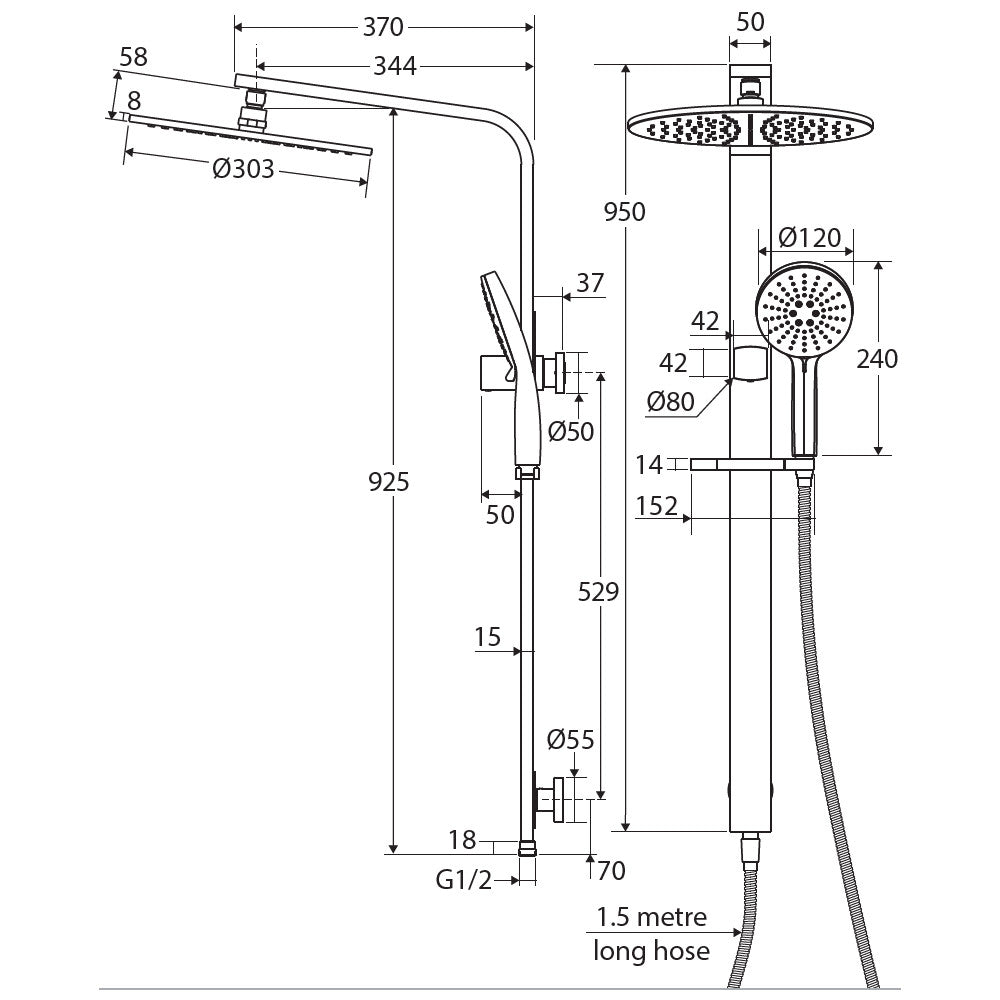 Empire Slim Deluxe Twin Shower, Matte Black