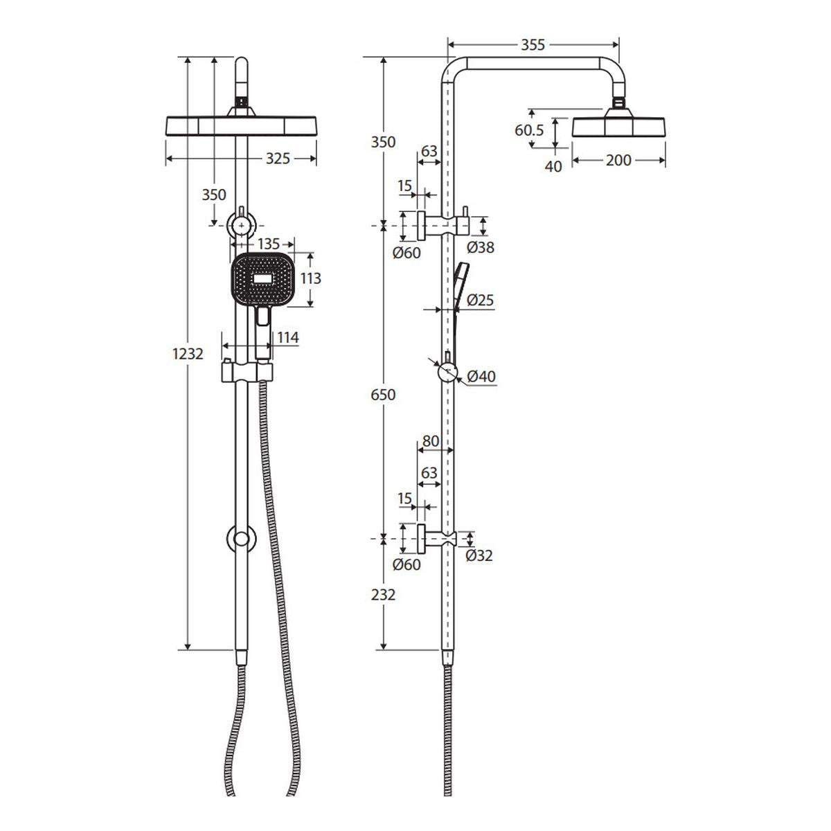 Fienza Kuro Twin Shower, Soft Square Head, Brushed Copper
