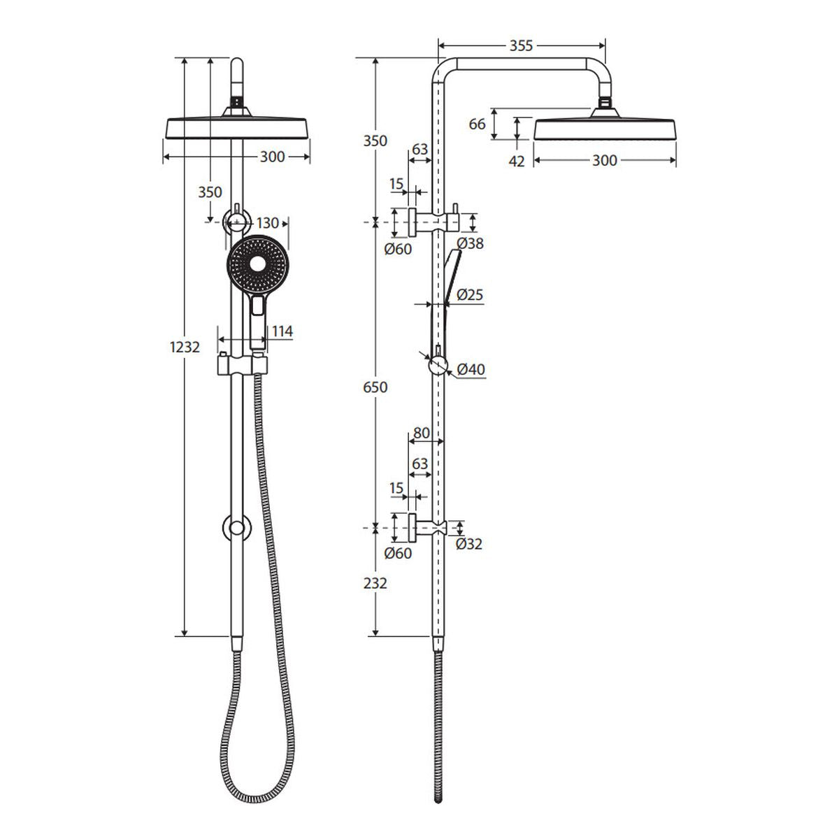 Fienza Kuro Twin Shower, Round Head, Brushed Copper