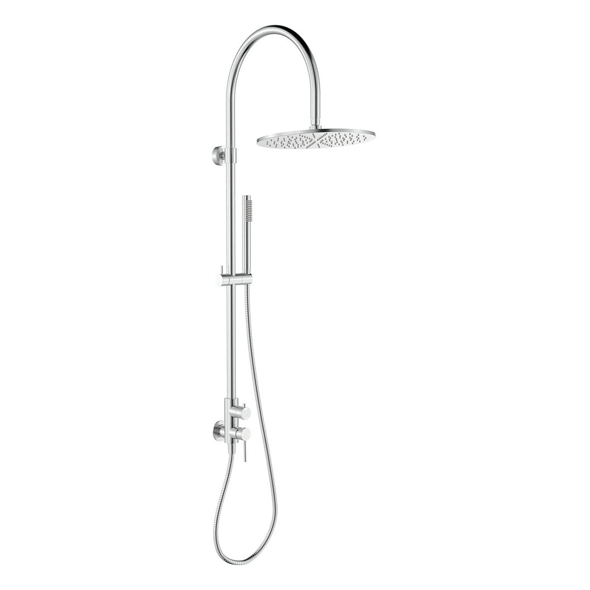Fienza Kaya Wall Mounted Outdoor Twin Shower, Brushed Stainless Steel