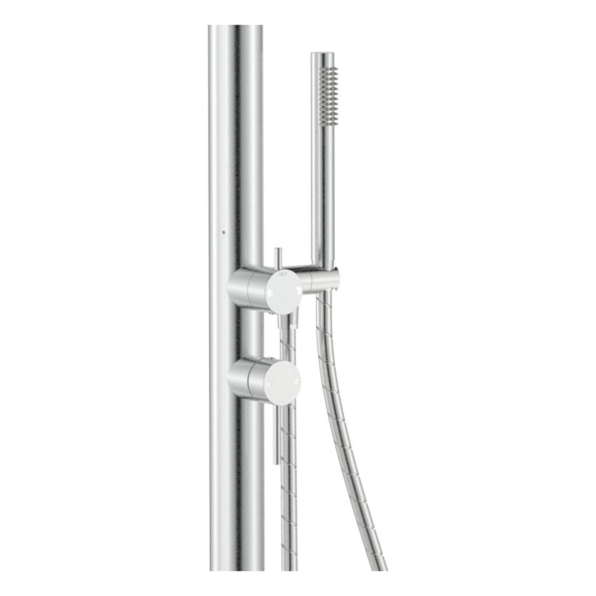Fienza Kaya Floor Mounted Outdoor Twin Shower, Brushed Stainless Steel