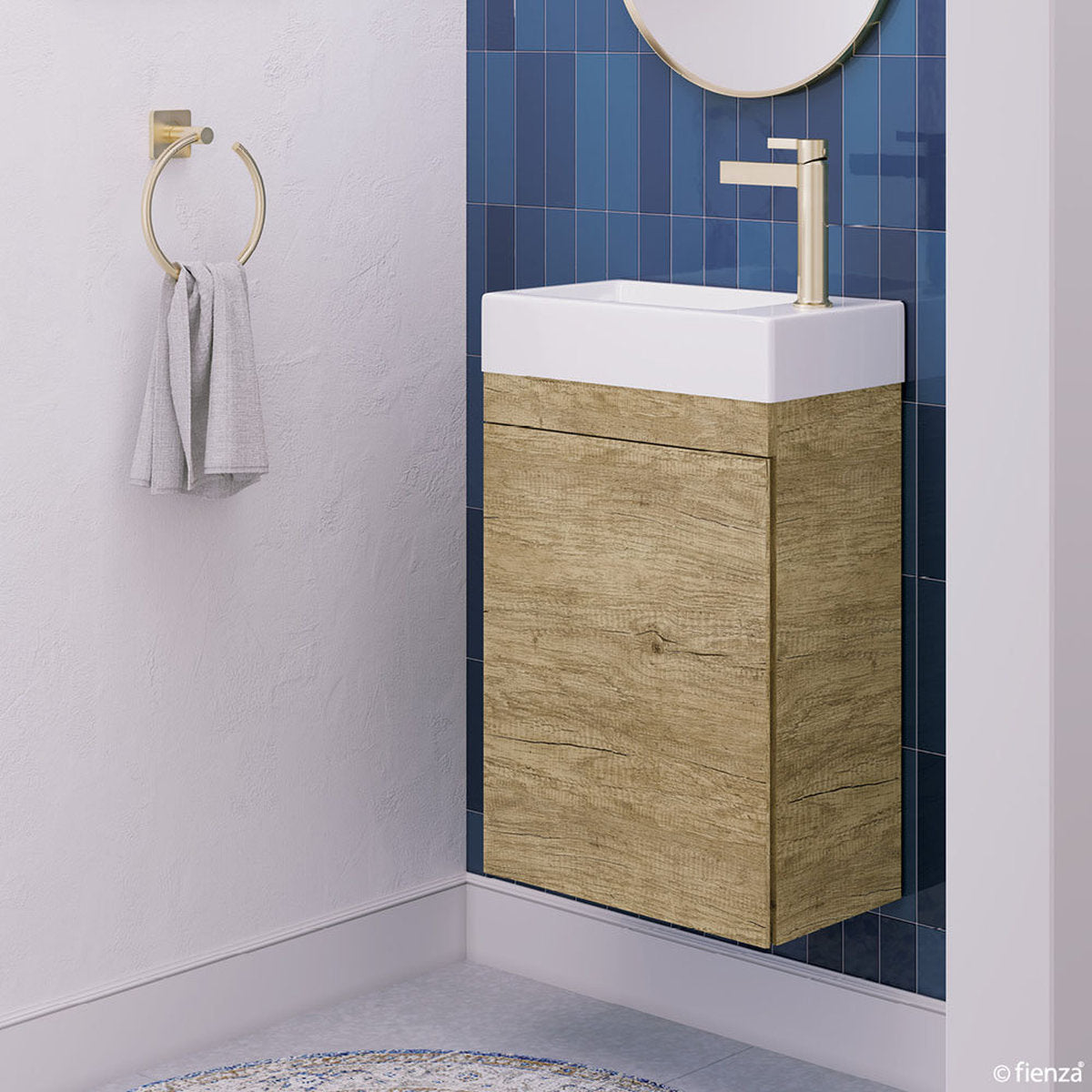 Fienza Edge 450 Ensuite Vanity On Kickboard With Overflow, Scandi Oak