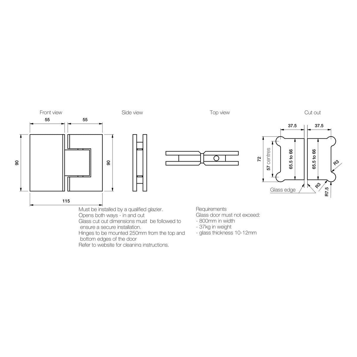 Brodware Glass to Glass Shower Hinge, 180 Degree