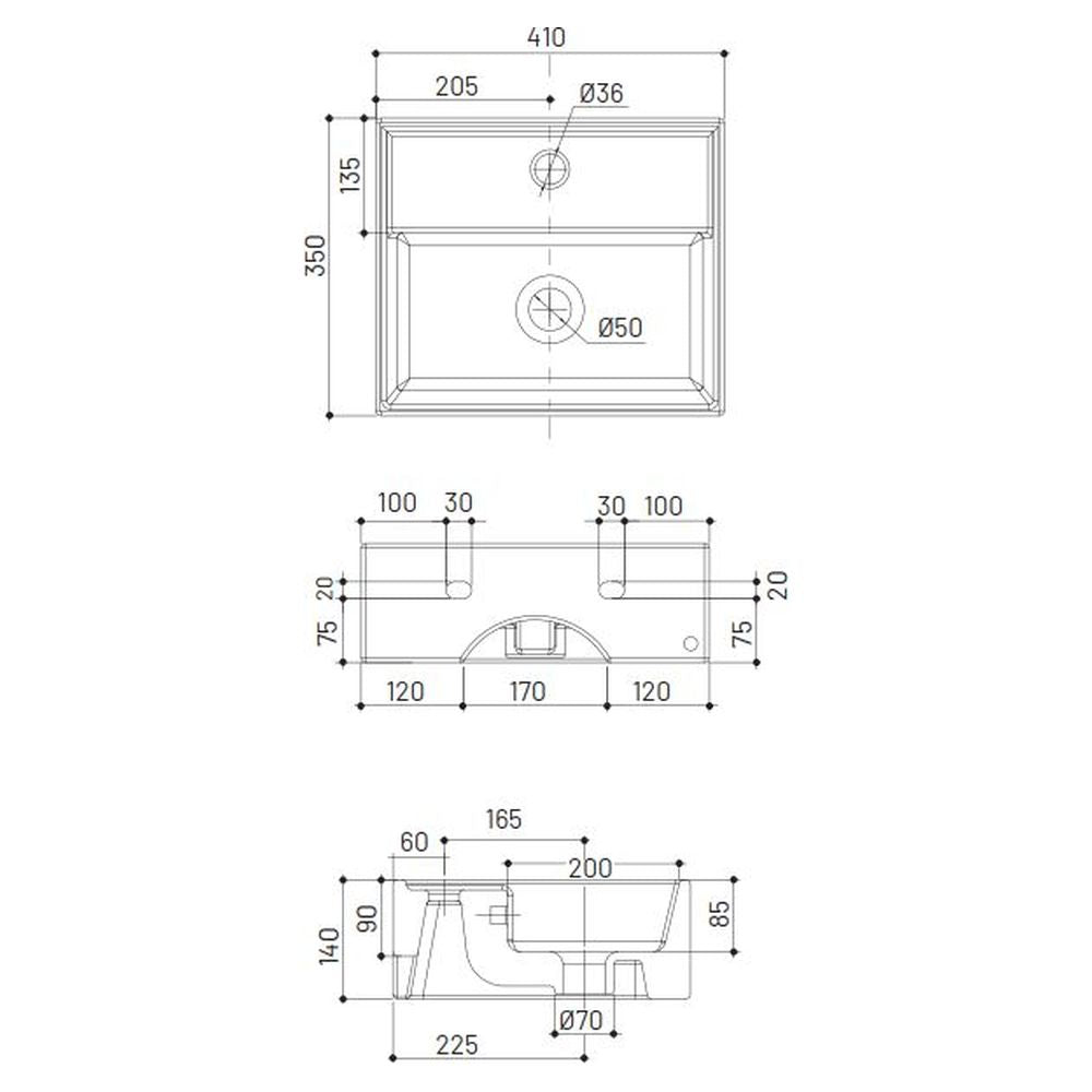 Studio Bagno Apartment 40R Bench/Wall Basin - 3 Tapholes