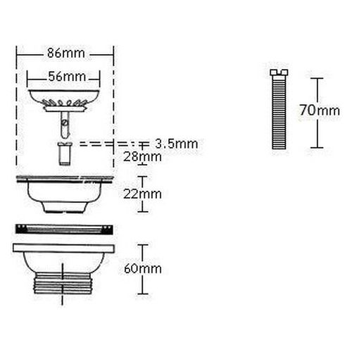 50X50 Polished Stainless Steel Basket Waste & Long Bolt