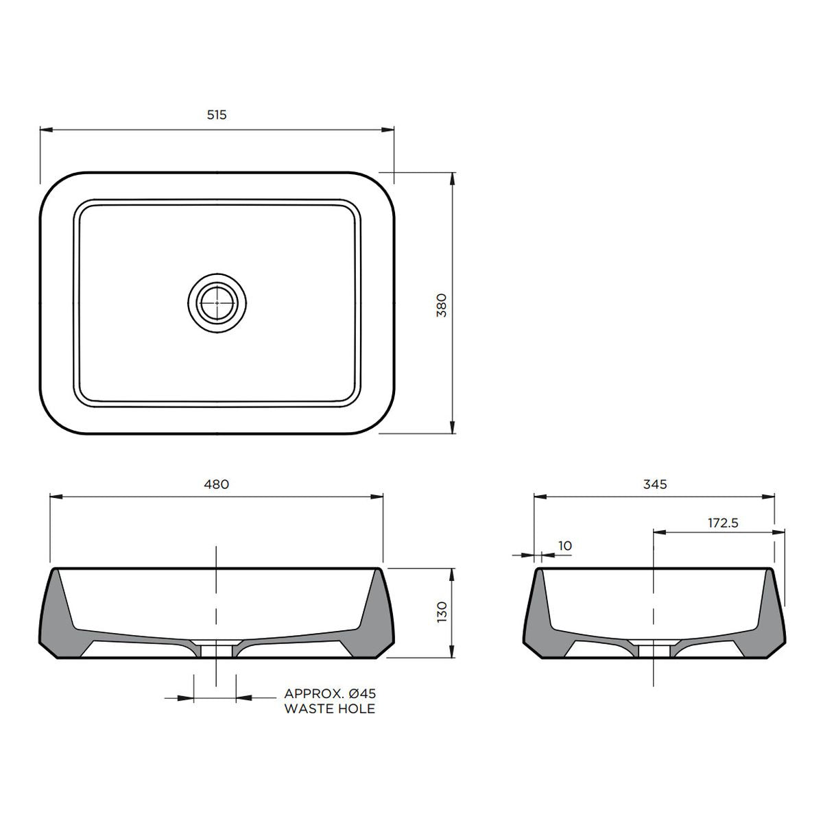 Kiln 515 Rectangular Hand Basin - White Ochre