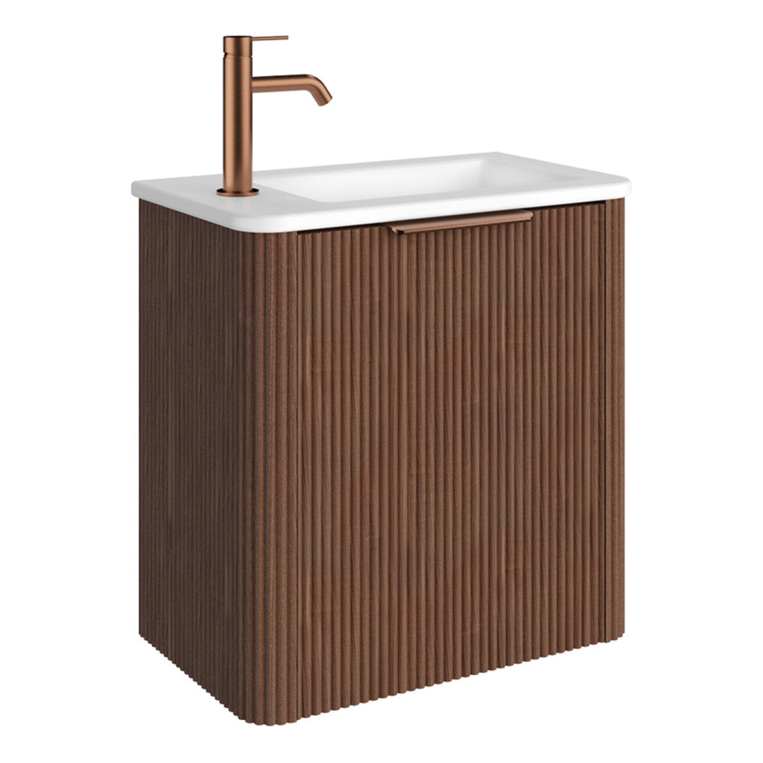 Fienza Minka Mini 550 Wall-Hung Vanity, Left Hand Tap, Walnut