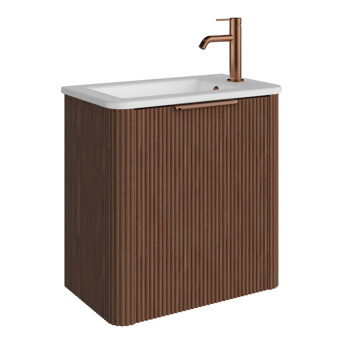 Fienza Minka Mini 550 Wall-Hung Vanity, Right Hand Tap, Walnut