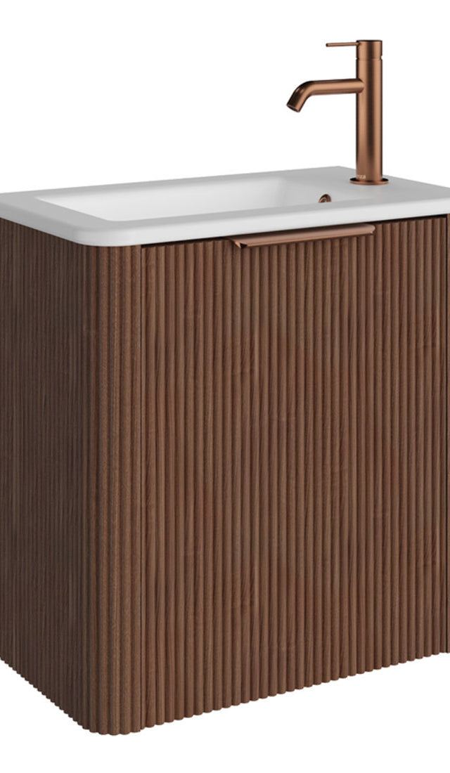 Fienza Minka Mini 550 Wall-Hung Vanity, Right Hand Tap, Walnut