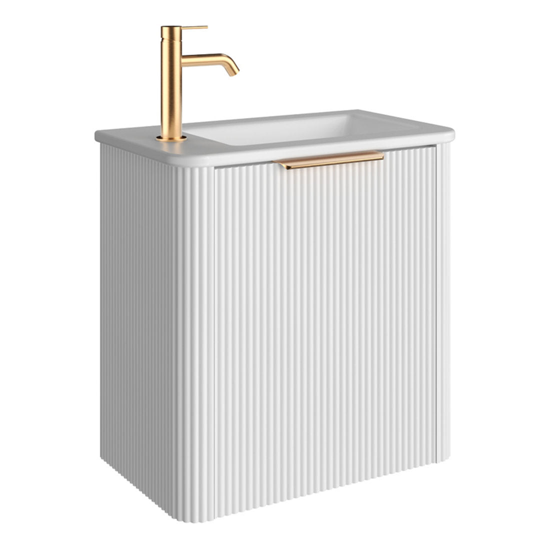 Fienza Minka Mini 550 Wall-Hung Vanity, Left Hand Tap, Satin White