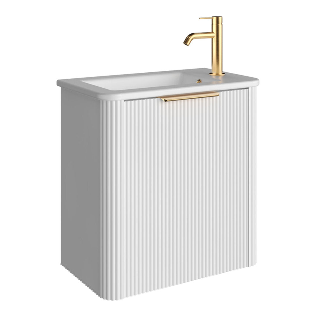 Fienza Minka Mini 550 Wall-Hung Vanity, Right Hand Tap, Satin White