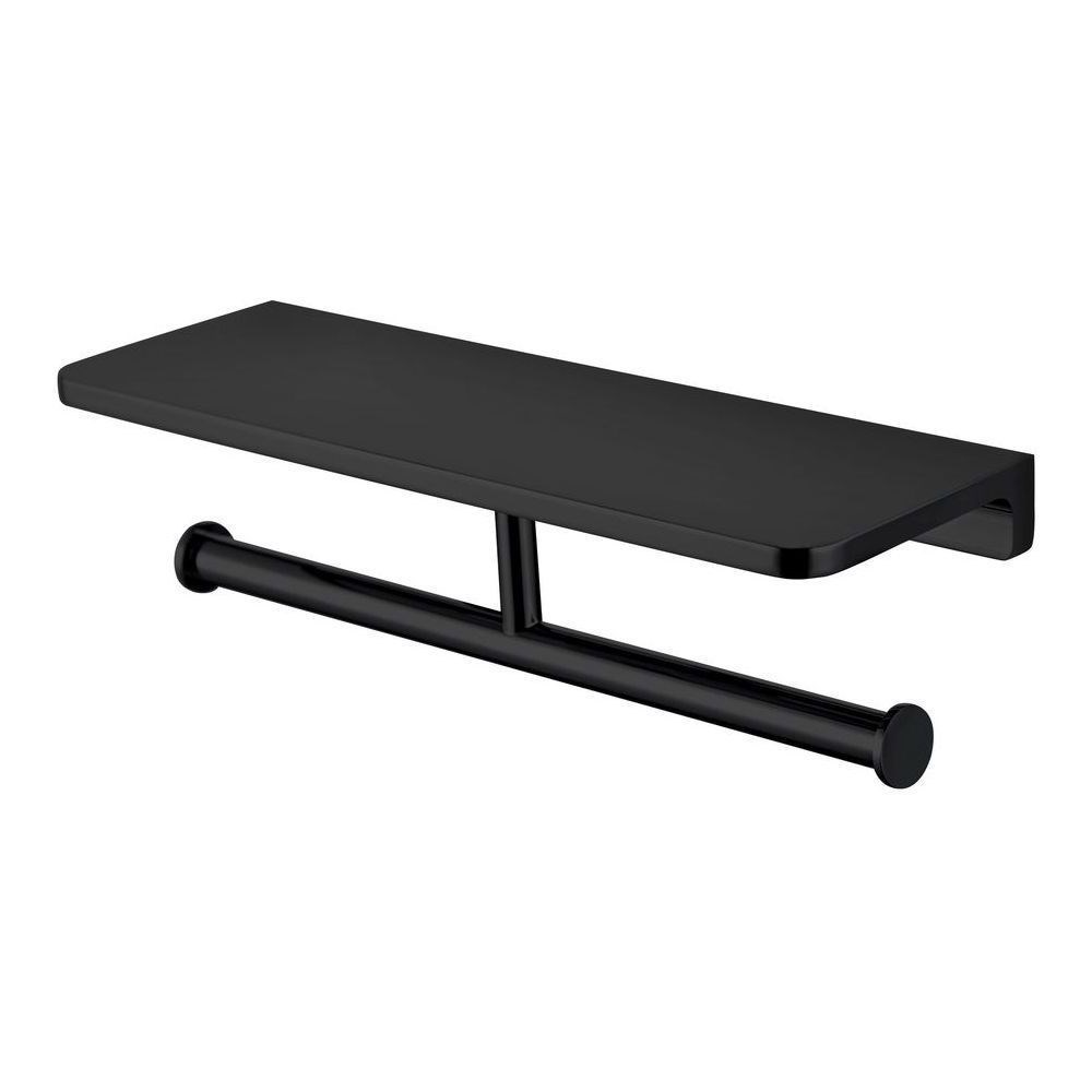 Inis Shelf with Twin Toilet Roll Holder 300mm Matte Black