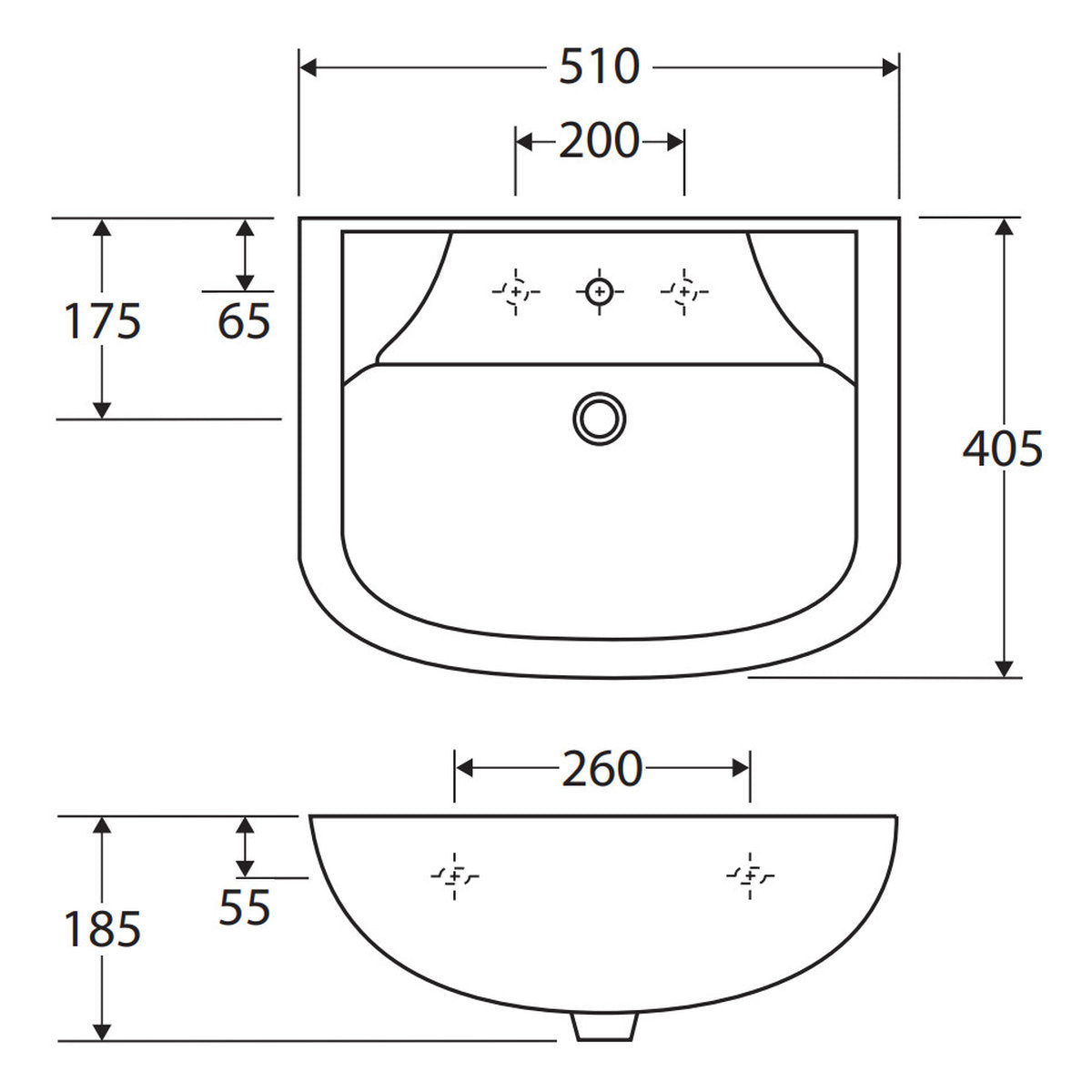 Fienza RAK Lara Wall Basin, 3 Tap Holes