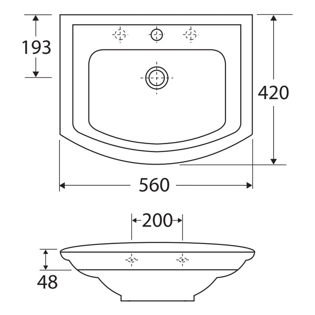 Fienza RAK Washington Wall Basin, 3 Tap Holes