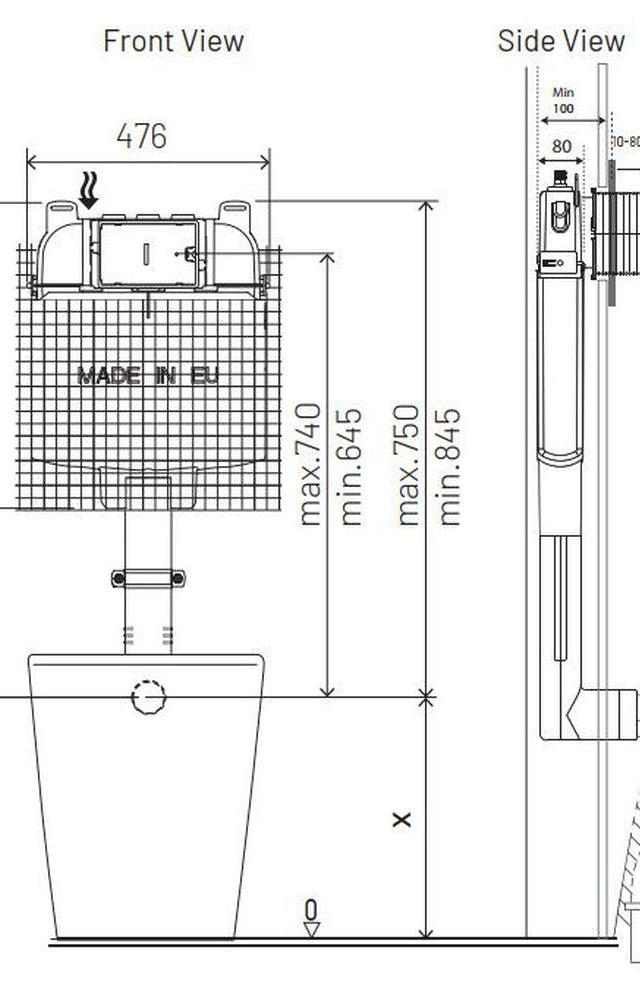 Studio Bagno Oli 74 In Wall Cistern - Pneumatic