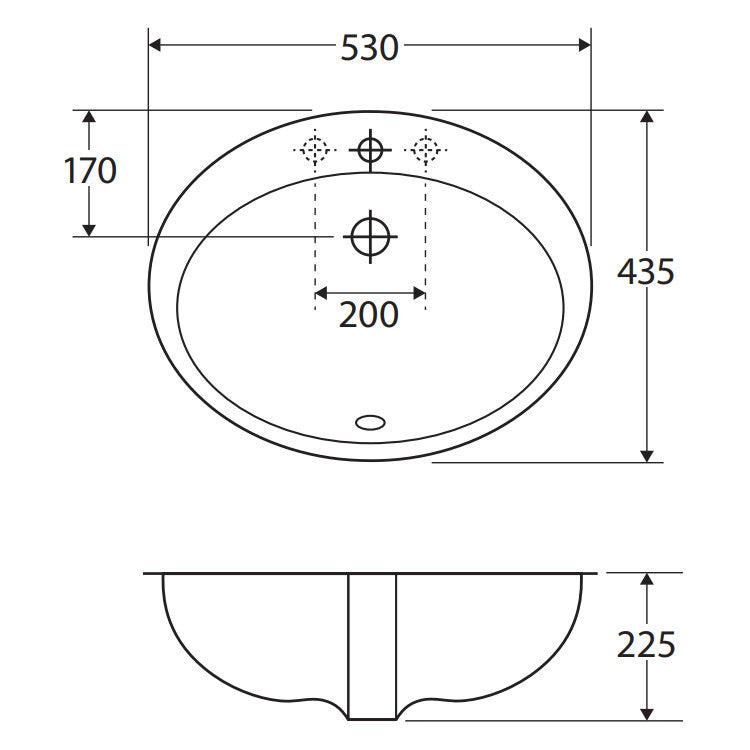 RAK Jessica Ivory Fully-Inset Basin - 3 Tap Holes