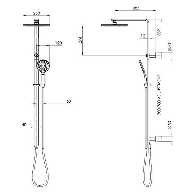 NX Quil Twin Shower - Chrome & Matte Black