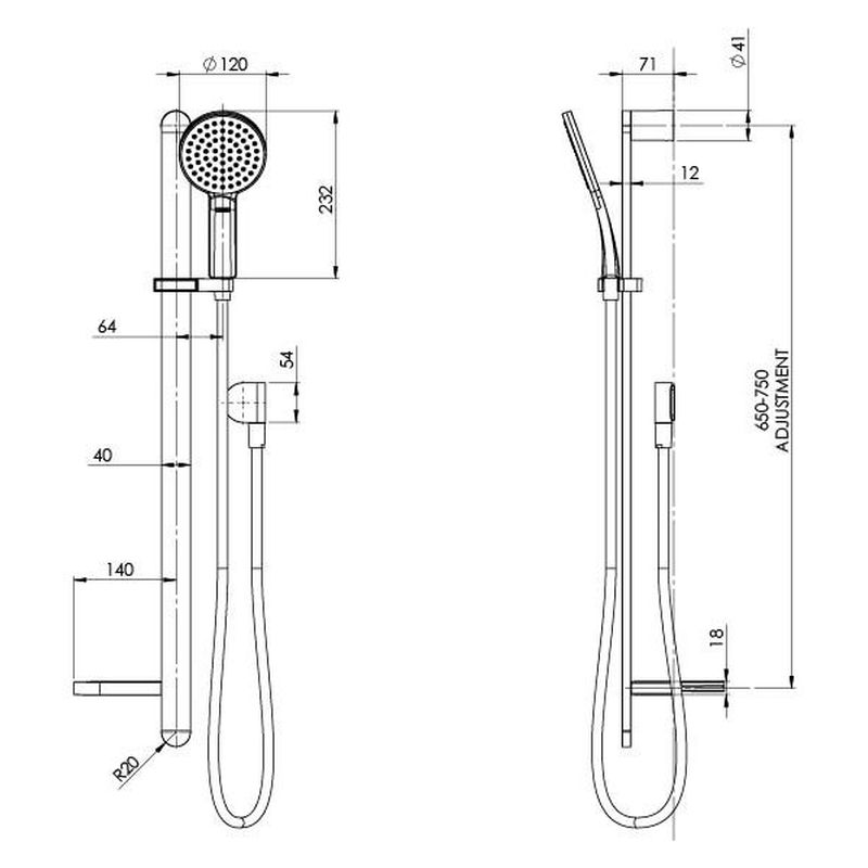 NX Quil Rail Shower - Brushed Nickel