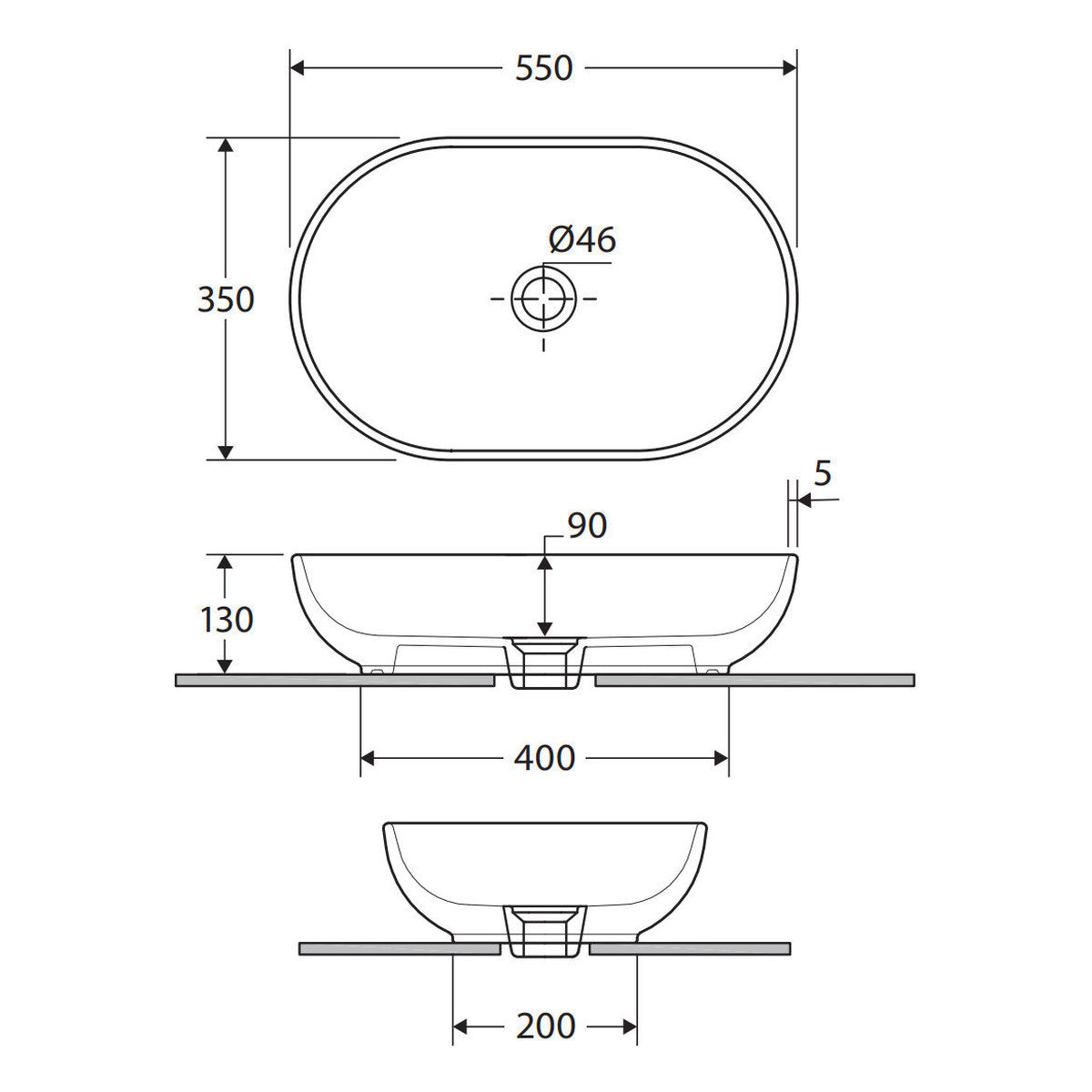 Fienza RAK Feeling Oval Above Counter Basin, Matte White