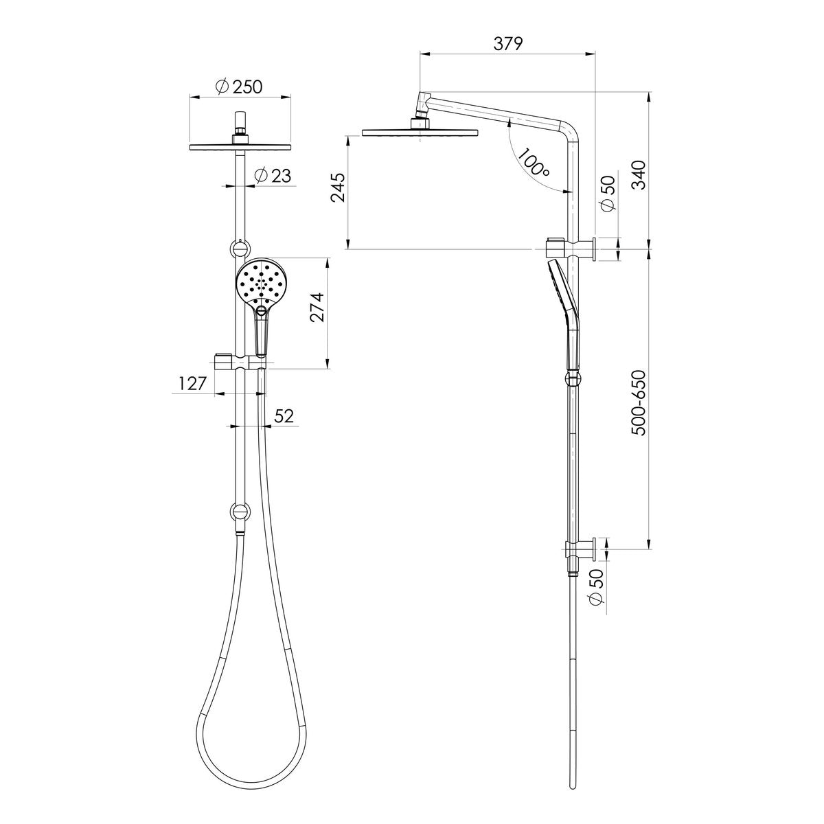 Phoenix Ormond Twin Shower - 4 Star, Matte Black