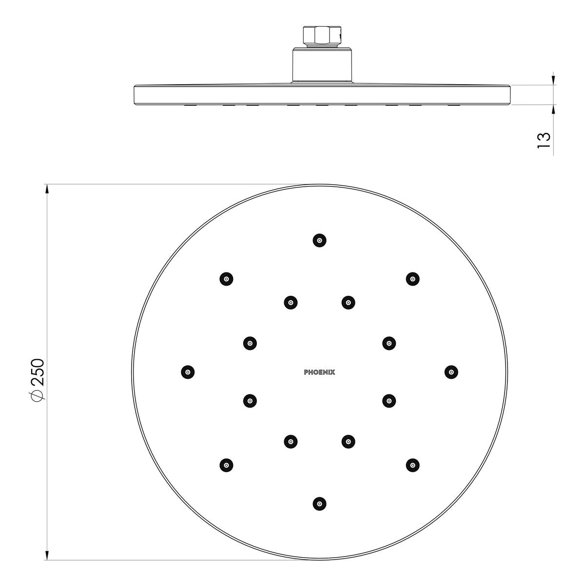 LuxeXP Shower Rose 250mm Round - Matte Black