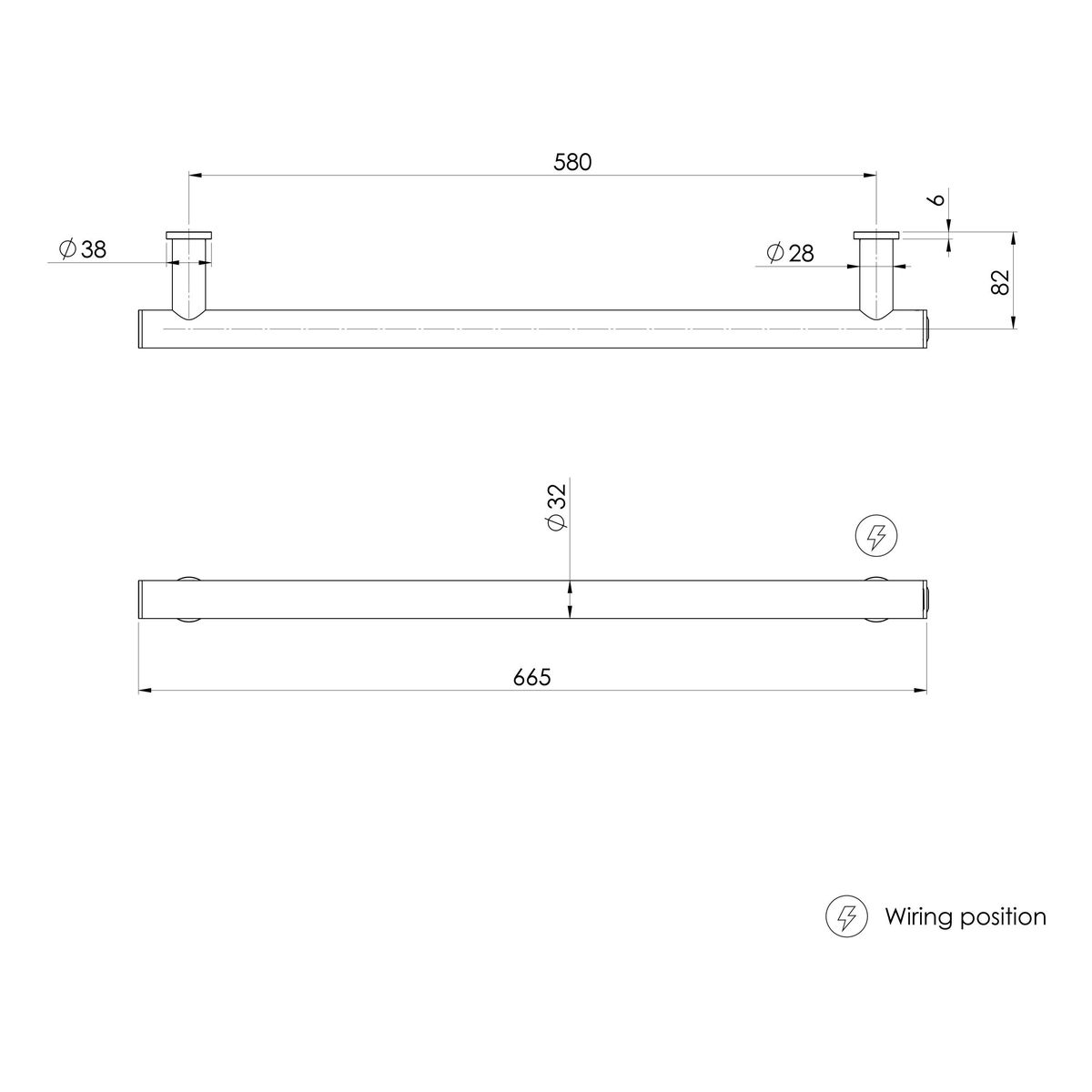 Phoenix Heated Towel Rail Round 600mm - Brushed Gold
