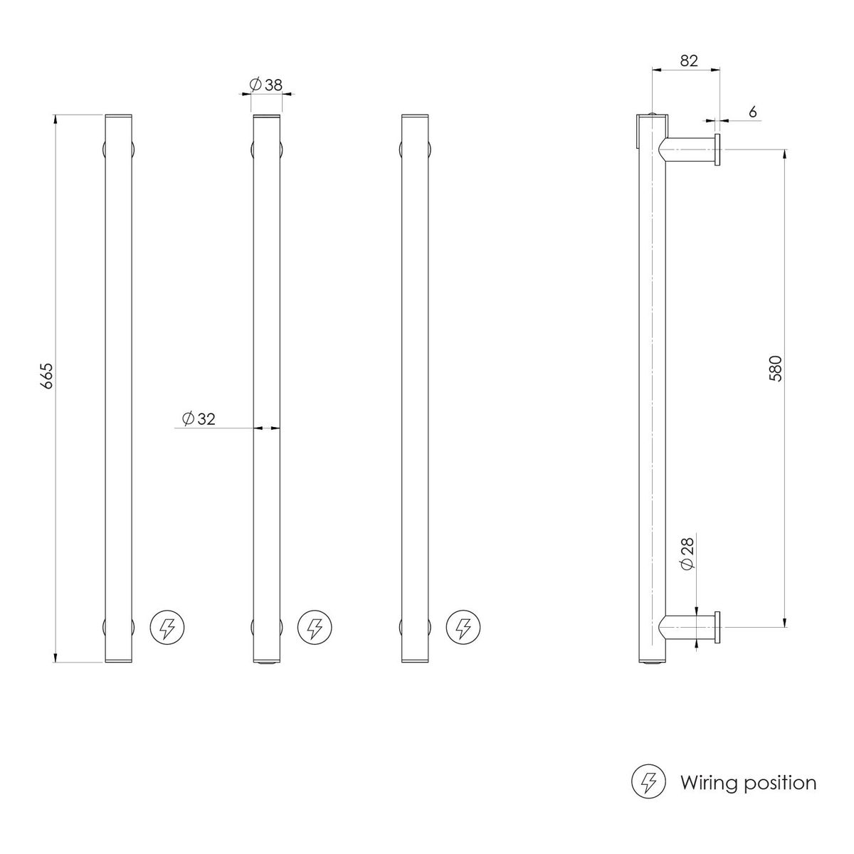 Phoenix Heated Triple Towel Rail Round 600mm - Brushed Gold
