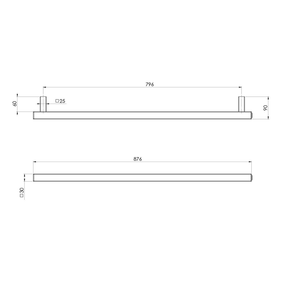 Phoenix Heated Towel Rail Square 800mm - Brushed Carbon