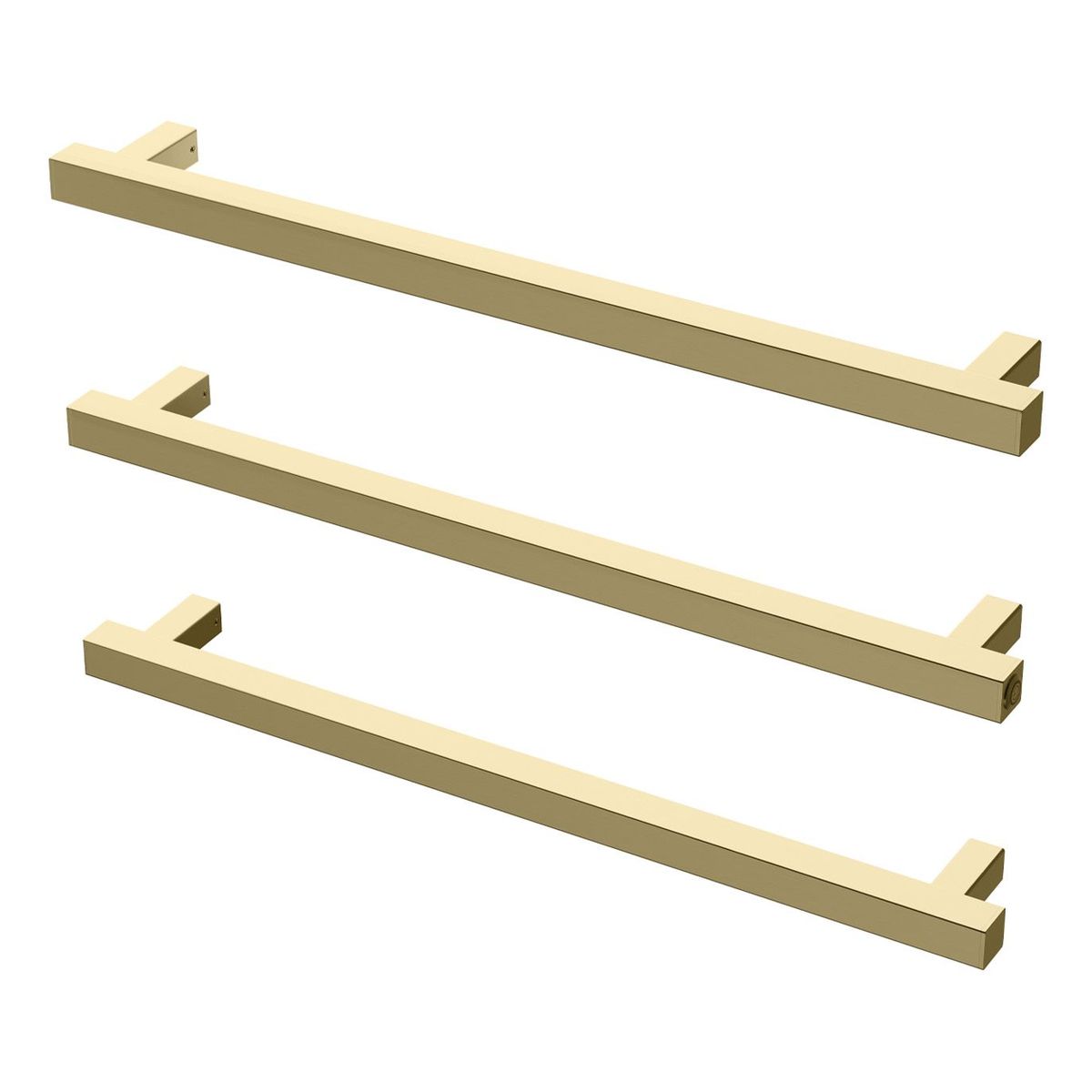 Phoenix Heated Triple Towel Rail Square 600mm - Brushed Gold